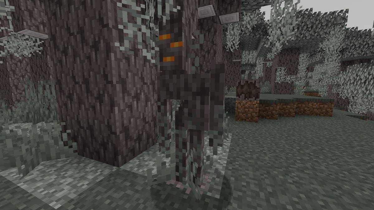 Creaking mob in the Pale Garden biome in Minecraft