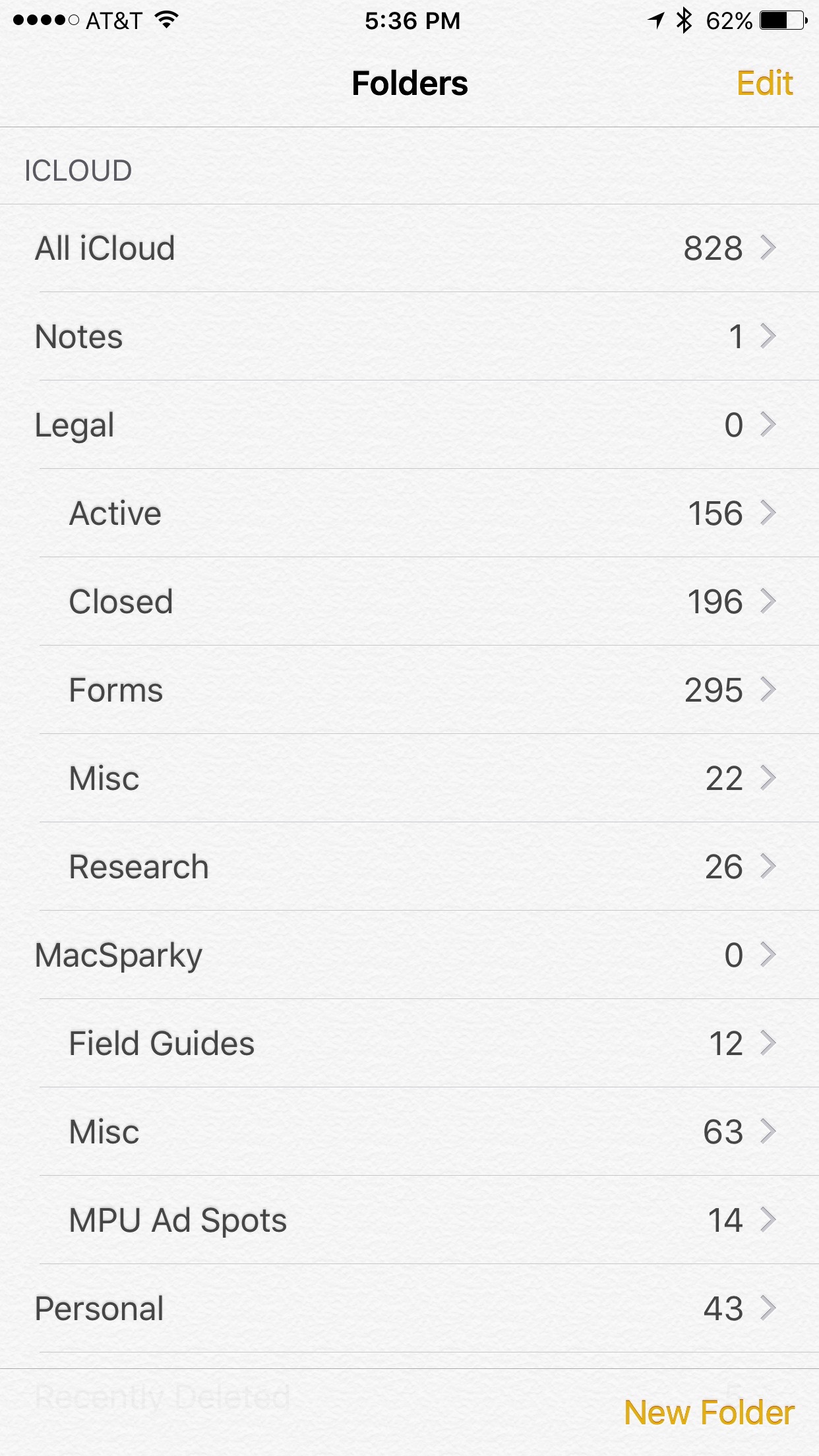 Apple Notes on iPhone with Nested Folders