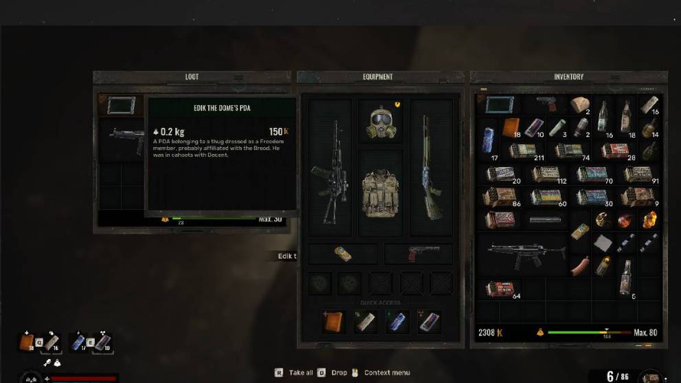 STALKER 2 inventory management and gear