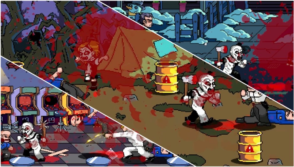 A Collage Of Screenshots From Terrifier: The ARTcade Game, Showcasing Multiple Playable Level Locations