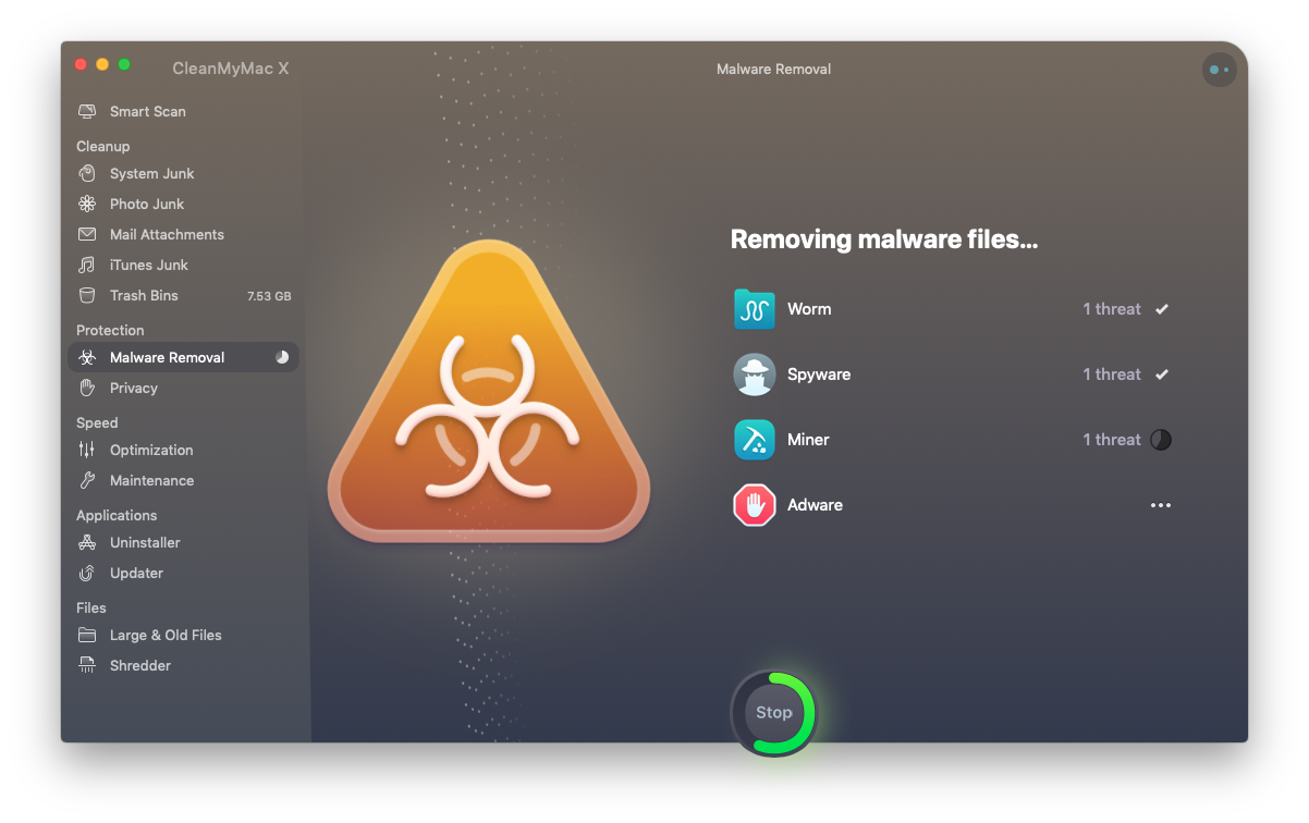 CleanMyMac's new Malware Removal Screen.